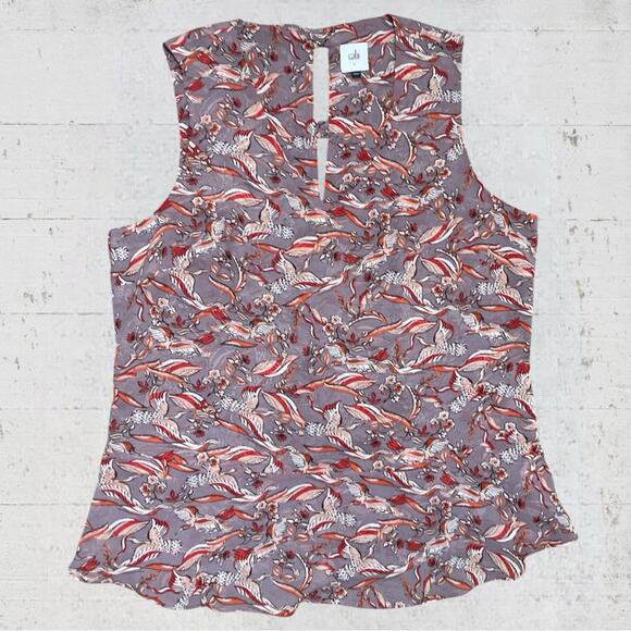 CAbi Good Luck Blouse Oriental Bird Sleeveless Blouse Style 3611 Size L Career - Picture 8 of 12